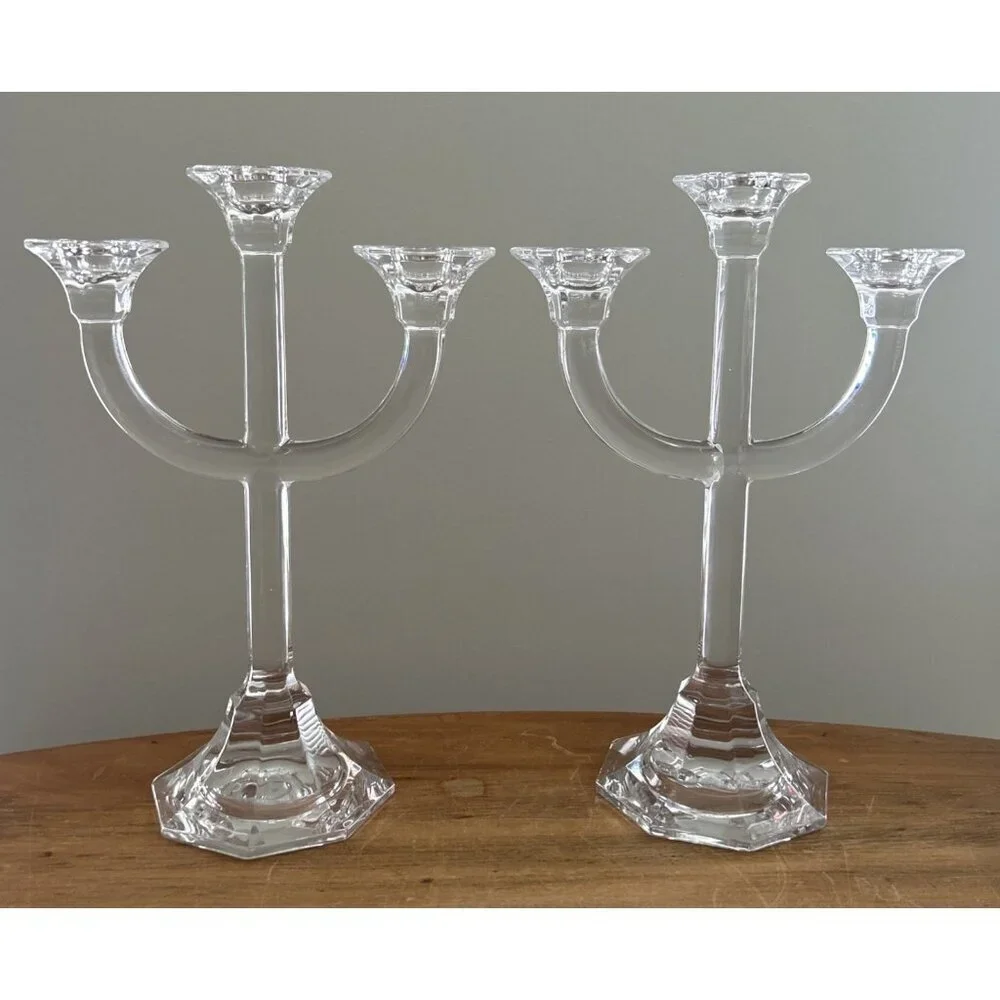 Pair of Villeroy + Boch Crystal 3 Arm Candelabra 12” H